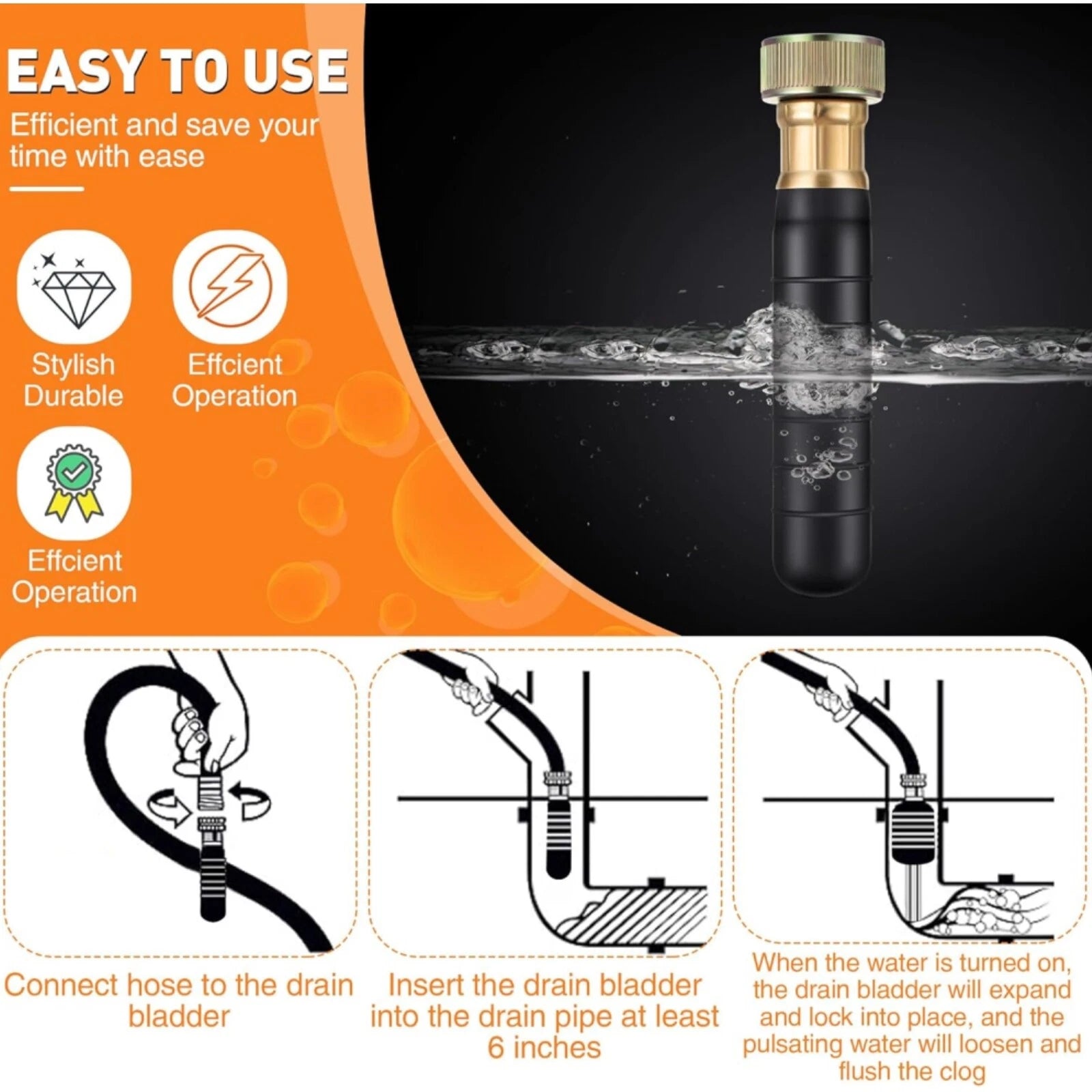 Drain Bladder Cleaning Tool for 1"-2" Pipes