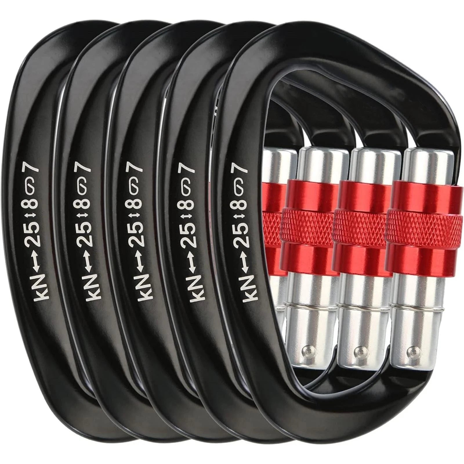 New Set Of Five 25kn Heavy Duty Screwgate Locking Carabiner For