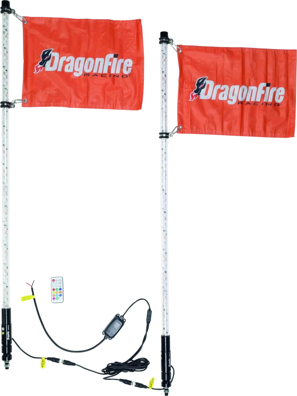 Dragonfire Racing Whips - 4ft Spiral Led Clear Pair