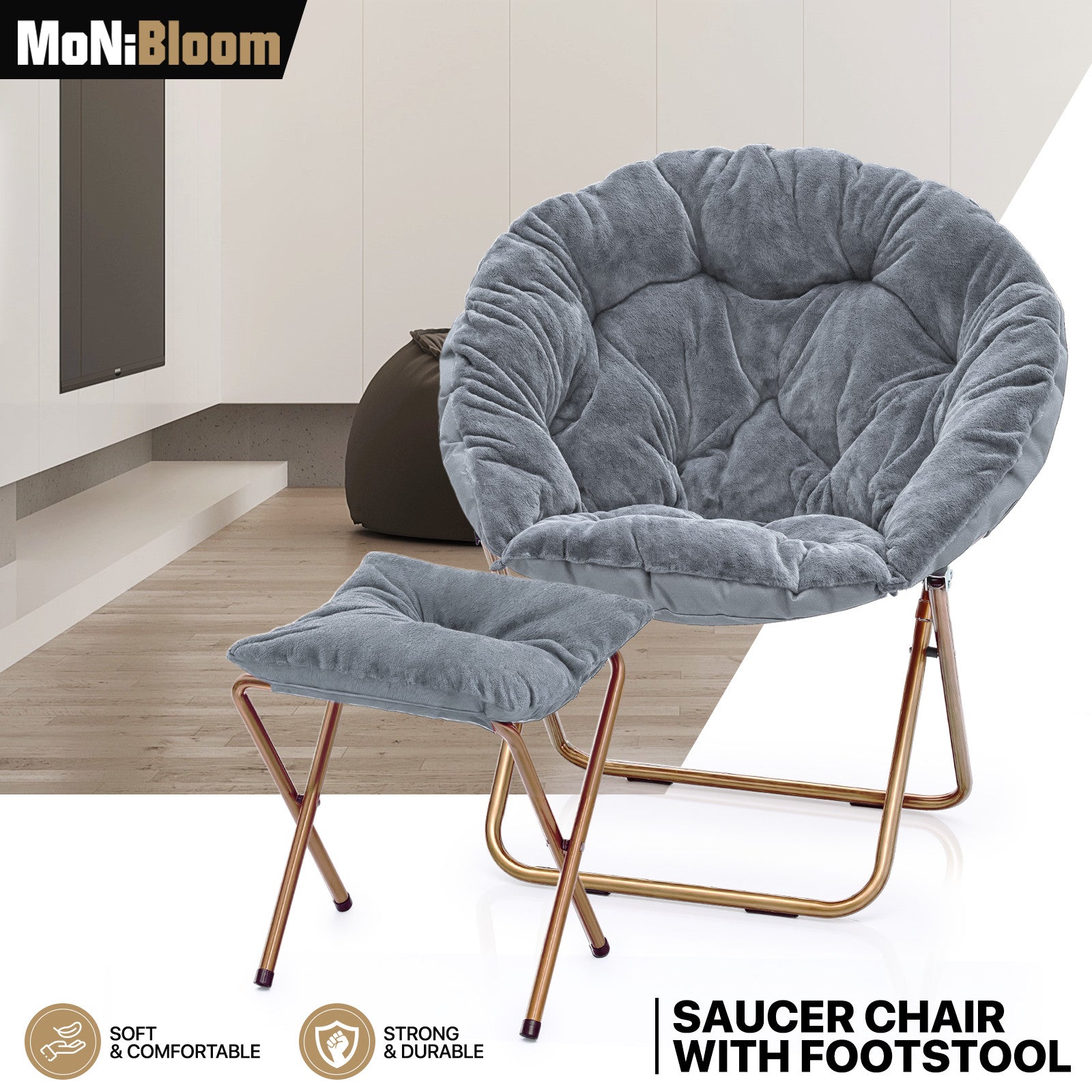 Grey Folding Saucer Moon Chair with Ottoman