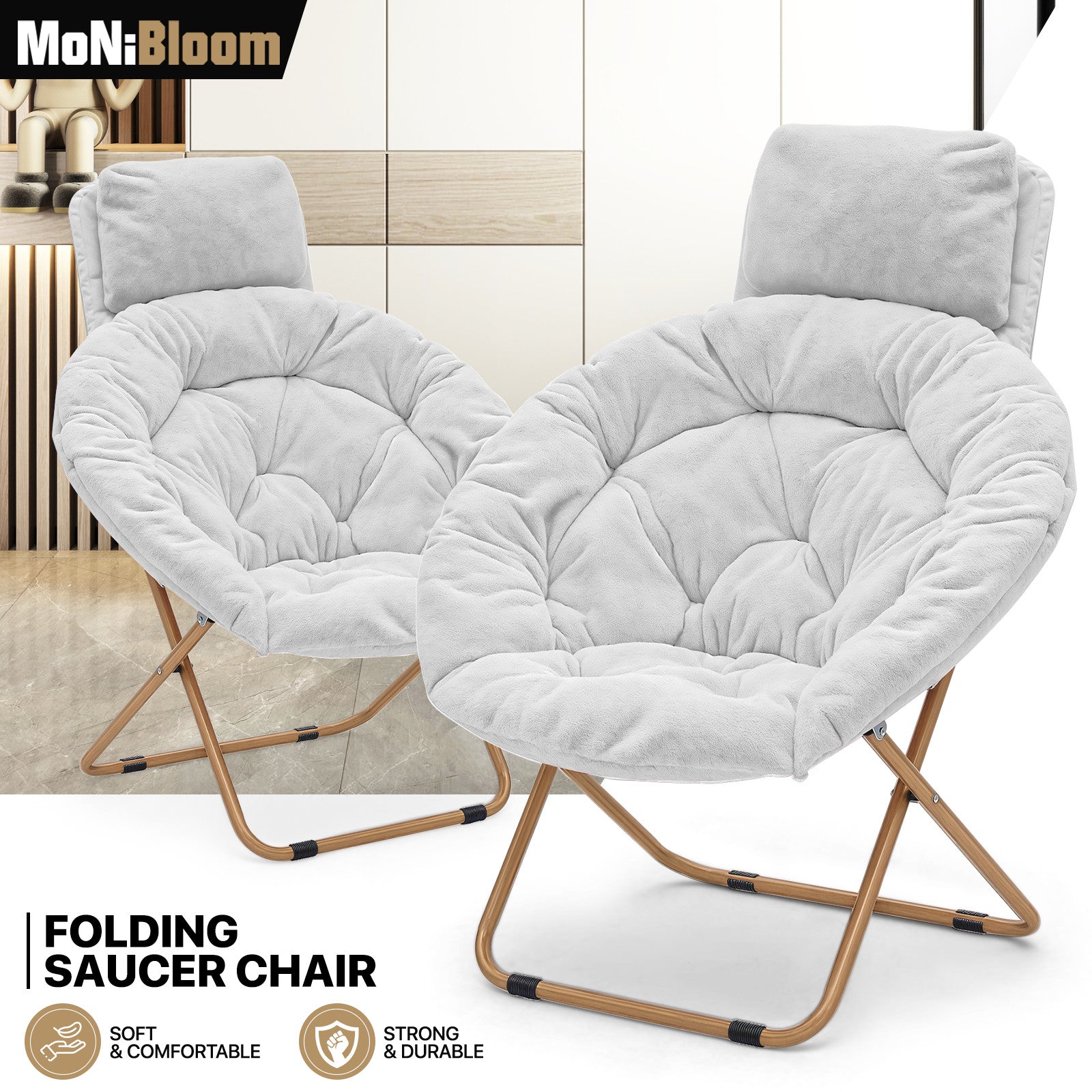 Faux Fur Foldable Saucer Lounge Chair with Headrest
