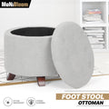 Round Gray Storage Ottoman with Removable Lid