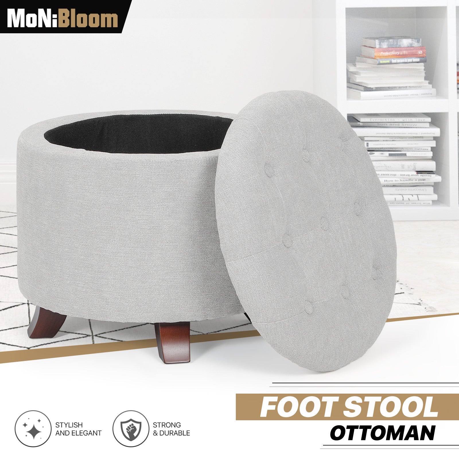 Round Gray Storage Ottoman with Removable Lid