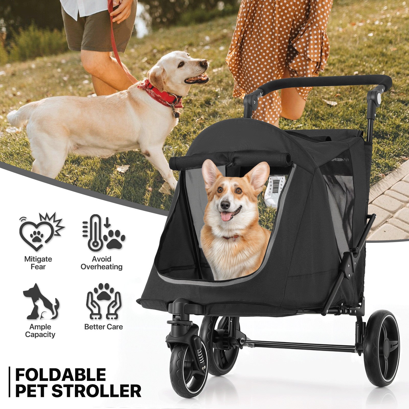 Folding 3-Wheel Dog Stroller
