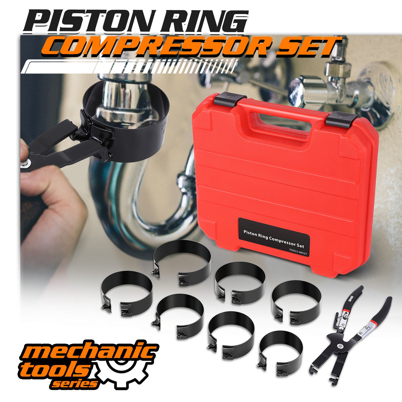 9 Piece Portable Ratcheting Piston Ring Compressor Tool