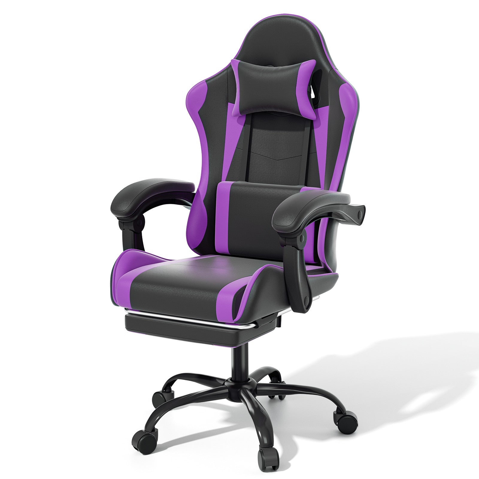 Purple Ergonomic Gaming Chair with Footrest