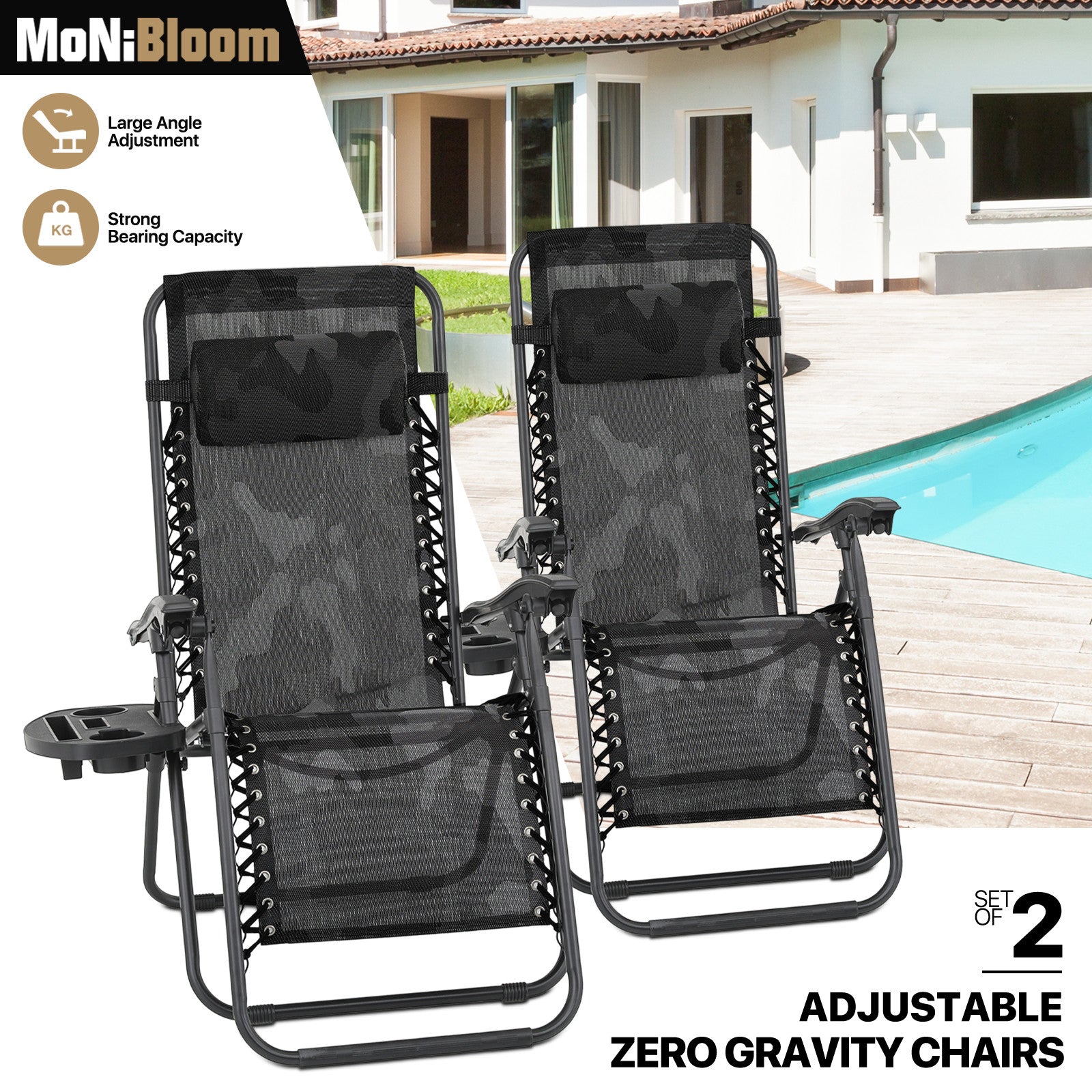 Set of 2 Foldable Zero Gravity Chair Beach Lounge Recli
