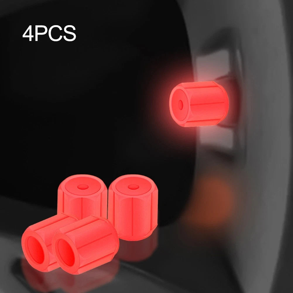 4x Abs Plastic Tire Valve Stem Cap Luminous Valve Covers Waterproof