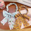Floral Silk Scarf Long Ribbon Tails