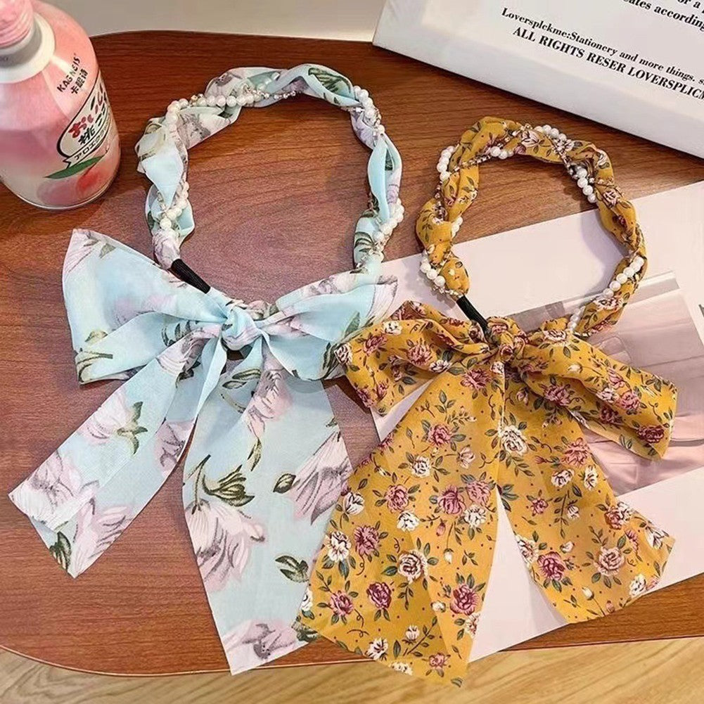Floral Silk Scarf Long Ribbon Tails