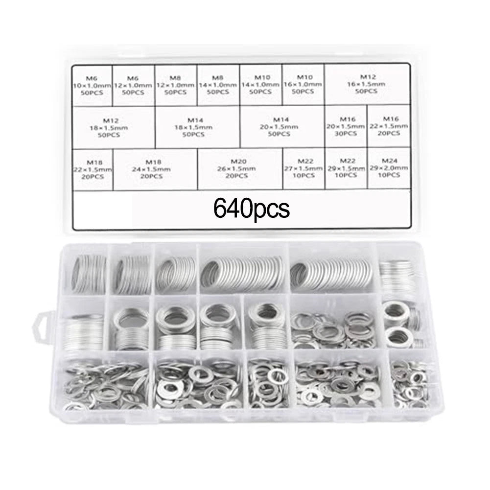 Aluminium Metric Sealing Rings 640pcs Oil Drain Seal Set Flat Design
