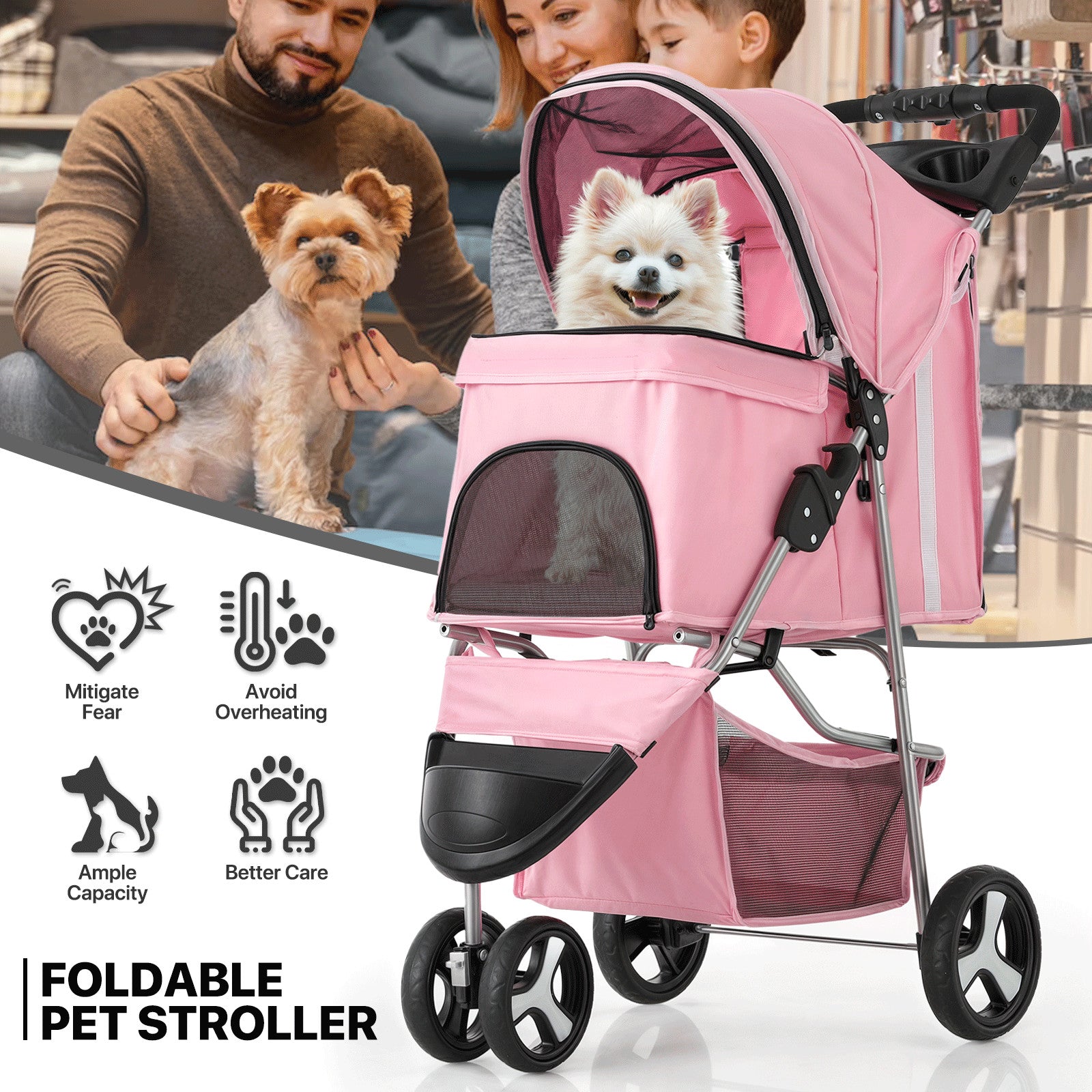 Pink Foldable Dog Stroller
