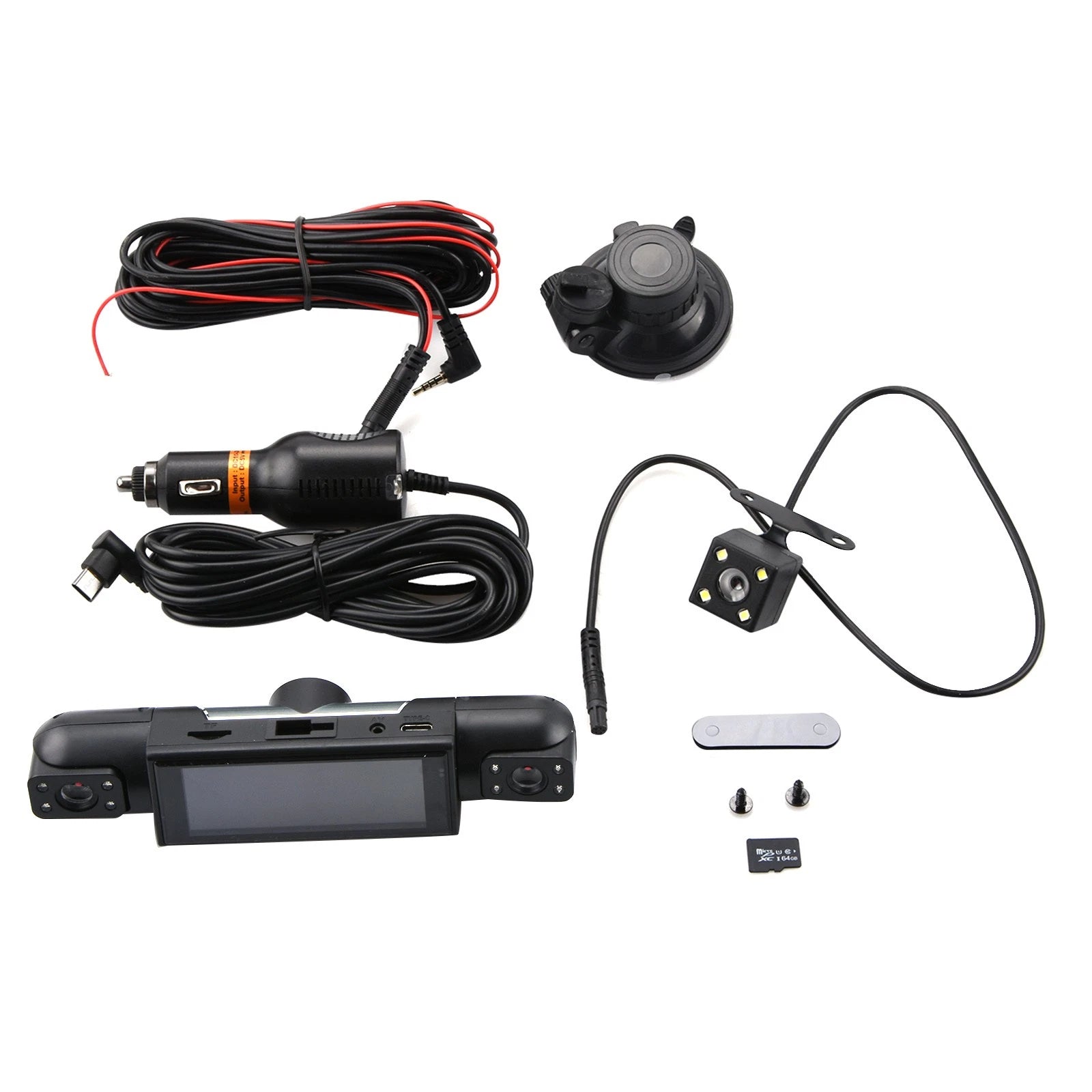 360 Degree 4 Lens 1080p Car Dash Cam Front Rear Inside Side Dvr 64gb
