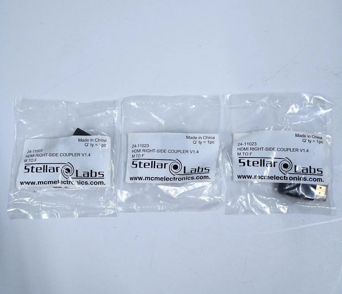 Stellar Labs 24-11023, Hdmi Right Side Coupler V 1.4 M To F - 3 Pack