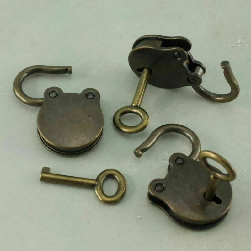 3 * Old Vintage Antique Style Mini Padlocks Key Lock Bronze Retro