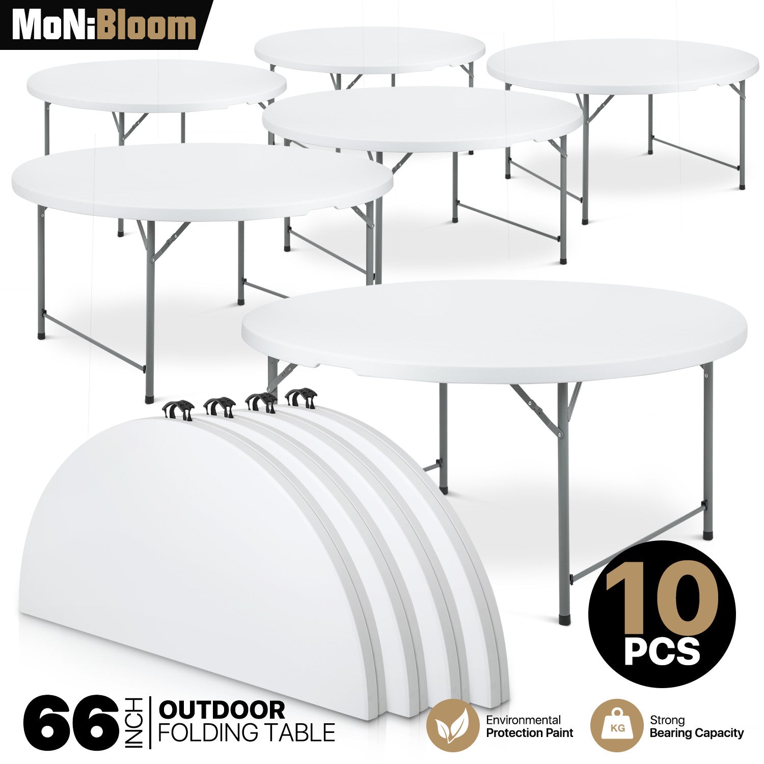 10 Pack White 5.5ft Folding Round Table