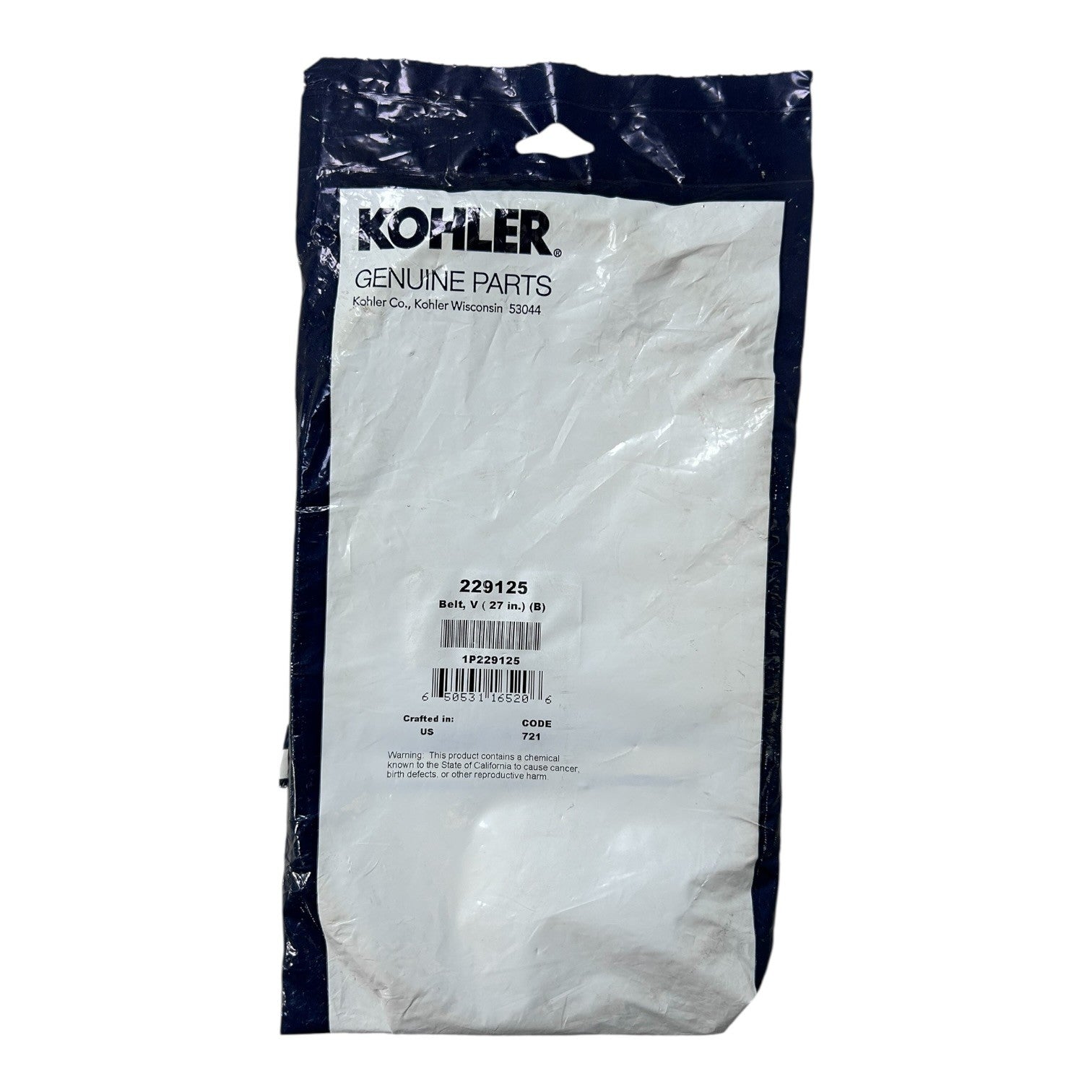 Kohler 229125, Marine Generator V Belt 27 Inch (B), Oem