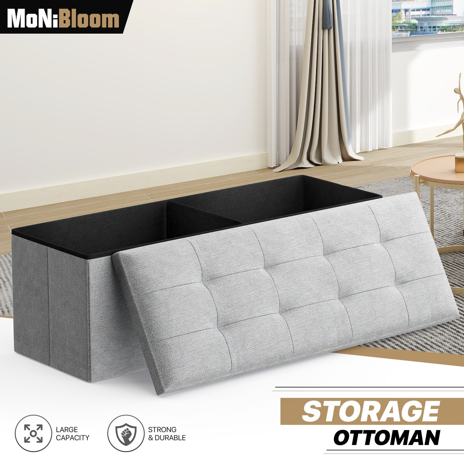 Light Gray Folding Storage Ottoman with Lid