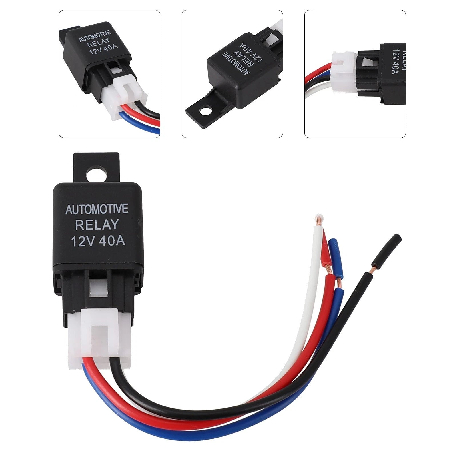 1pc 12V 40a Car Automotive Van Boat Bike 4 Pin Spst Relay With Cable