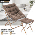 Beige Folding Faux Fur Saucer Chair with Ottoman
