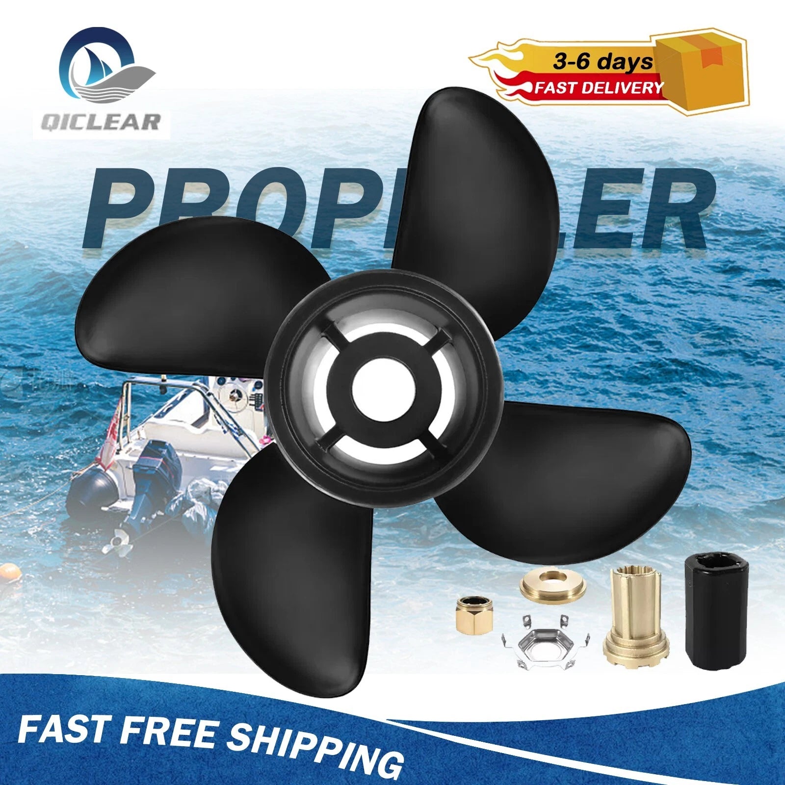 14 1/2 X 17 Boat Propeller 4 Blades 15 Tooth Fit
