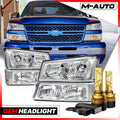 L+R Chrome Clear Headlight+Bumper+6500K LED Bulb w/Fan