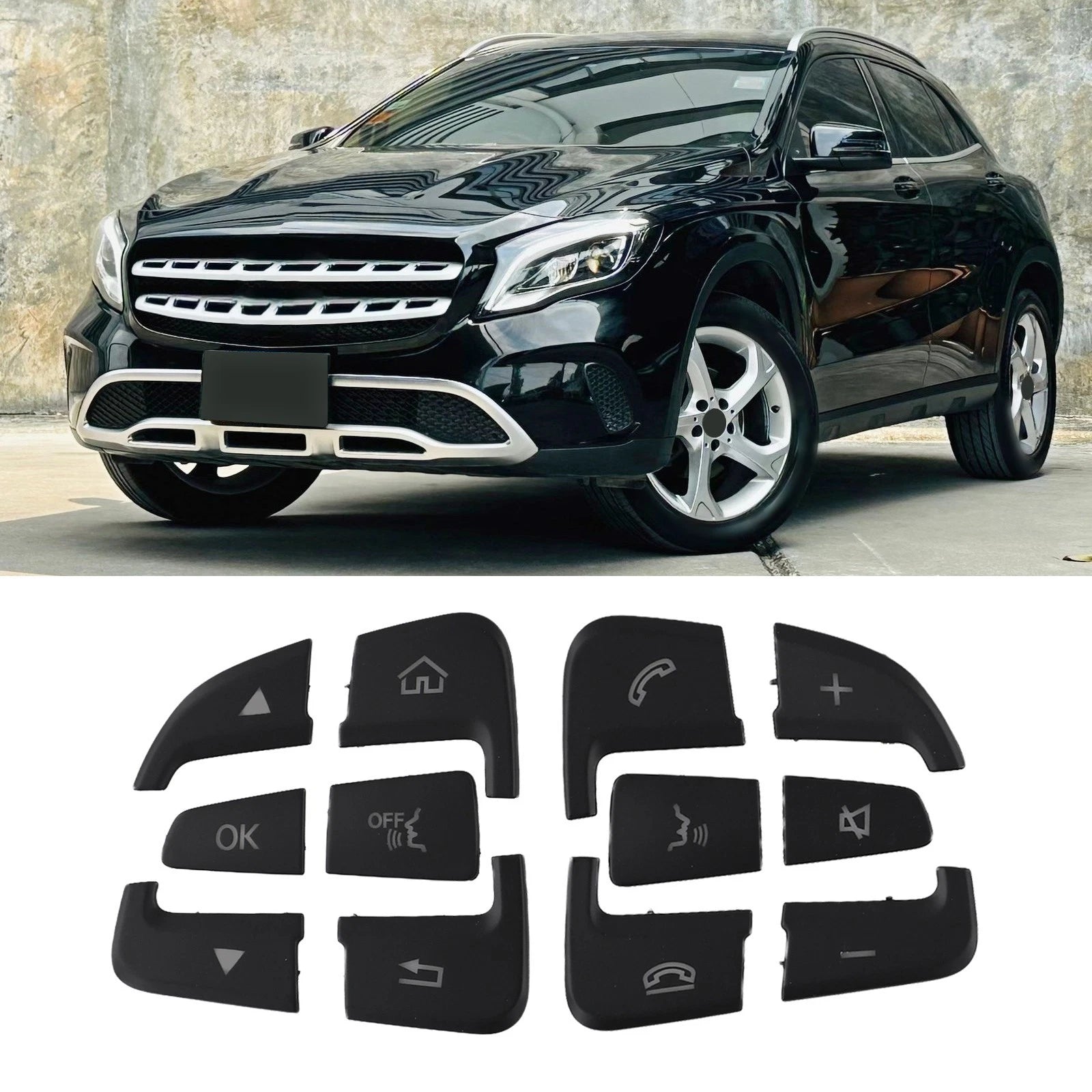 Custom Fit Black Abs Car Steering Wheel Button Cover Sticker For Benz