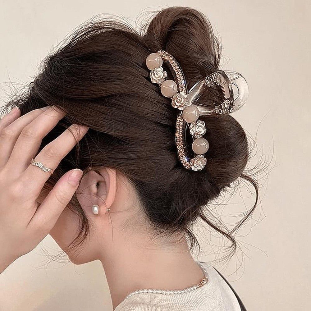 Elegant Camellia Hair Claw with Pearl Marine Accessory