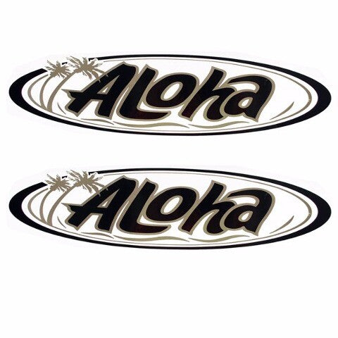 Waco Boat Aloha Decals Pair Black Silver 22 x 5.5 Inch