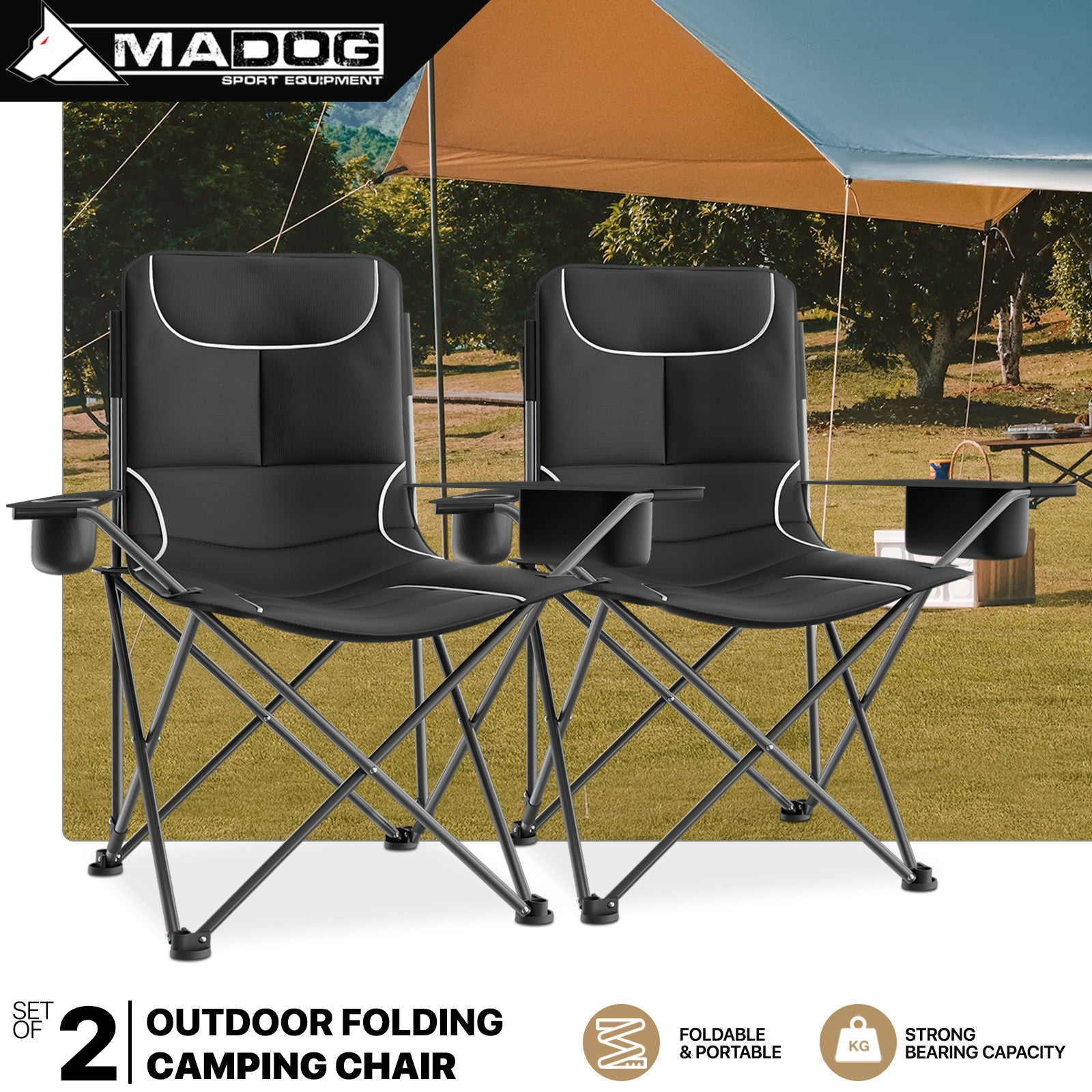Folding Camping Chairs with Cooler Bag & Cup Holder
