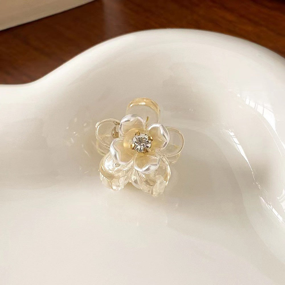 Plastic Resin Rhinestone Flower Hair Clip