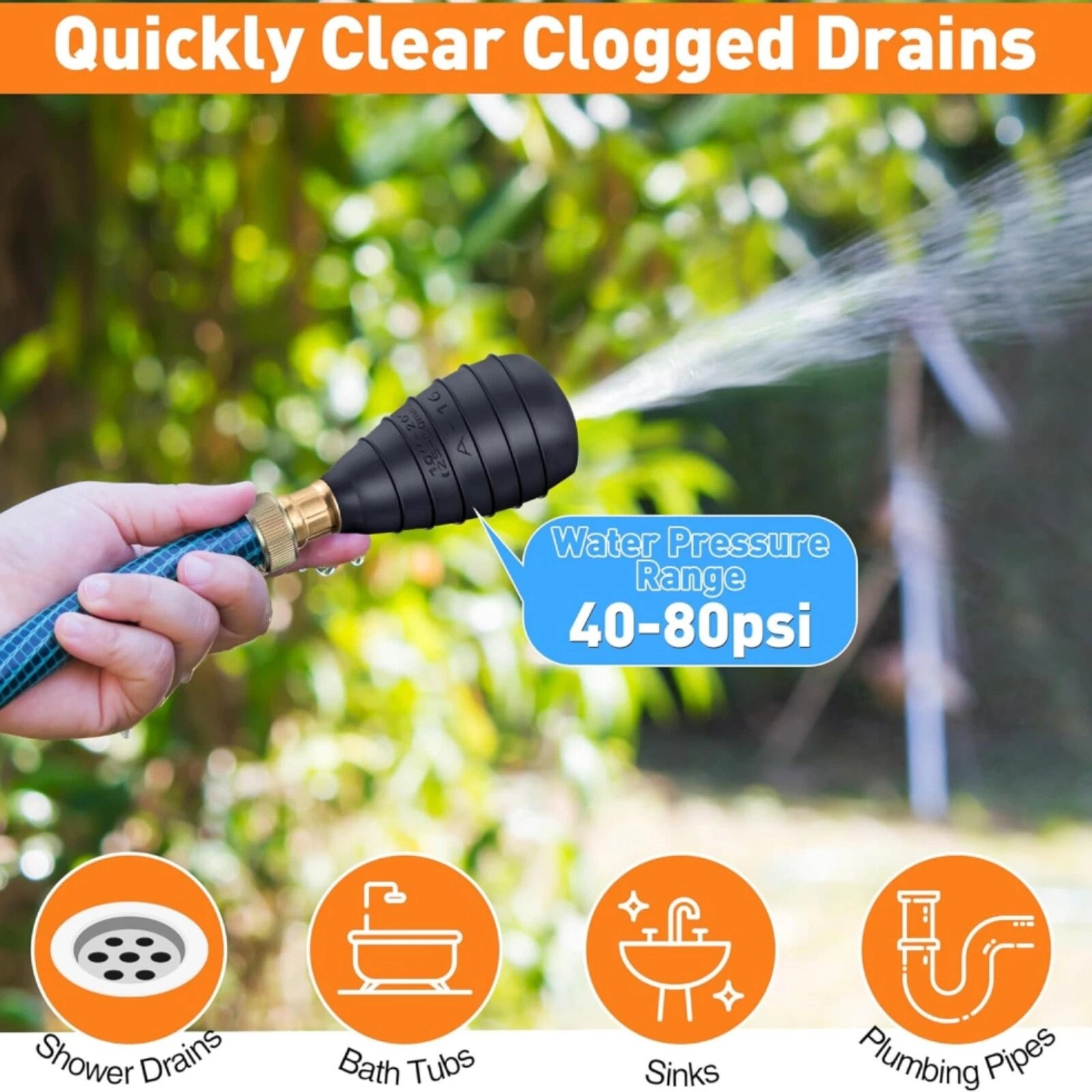 Drain Cleaning Bladder for Utility Plumbing Garden Hose Clogged Sewer Pipes