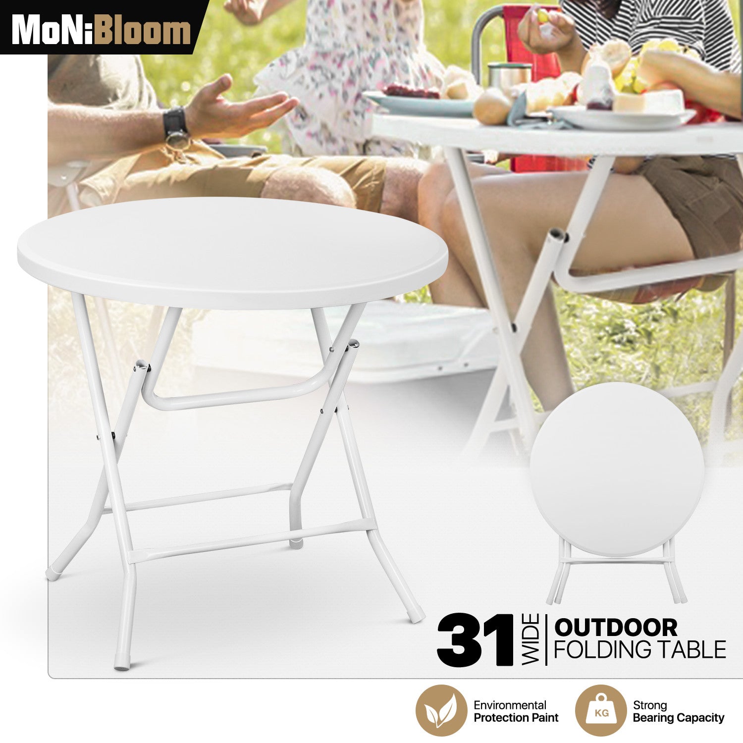 White[32"PORTABLE ROUND DINING TABLE]Home Gathering Par