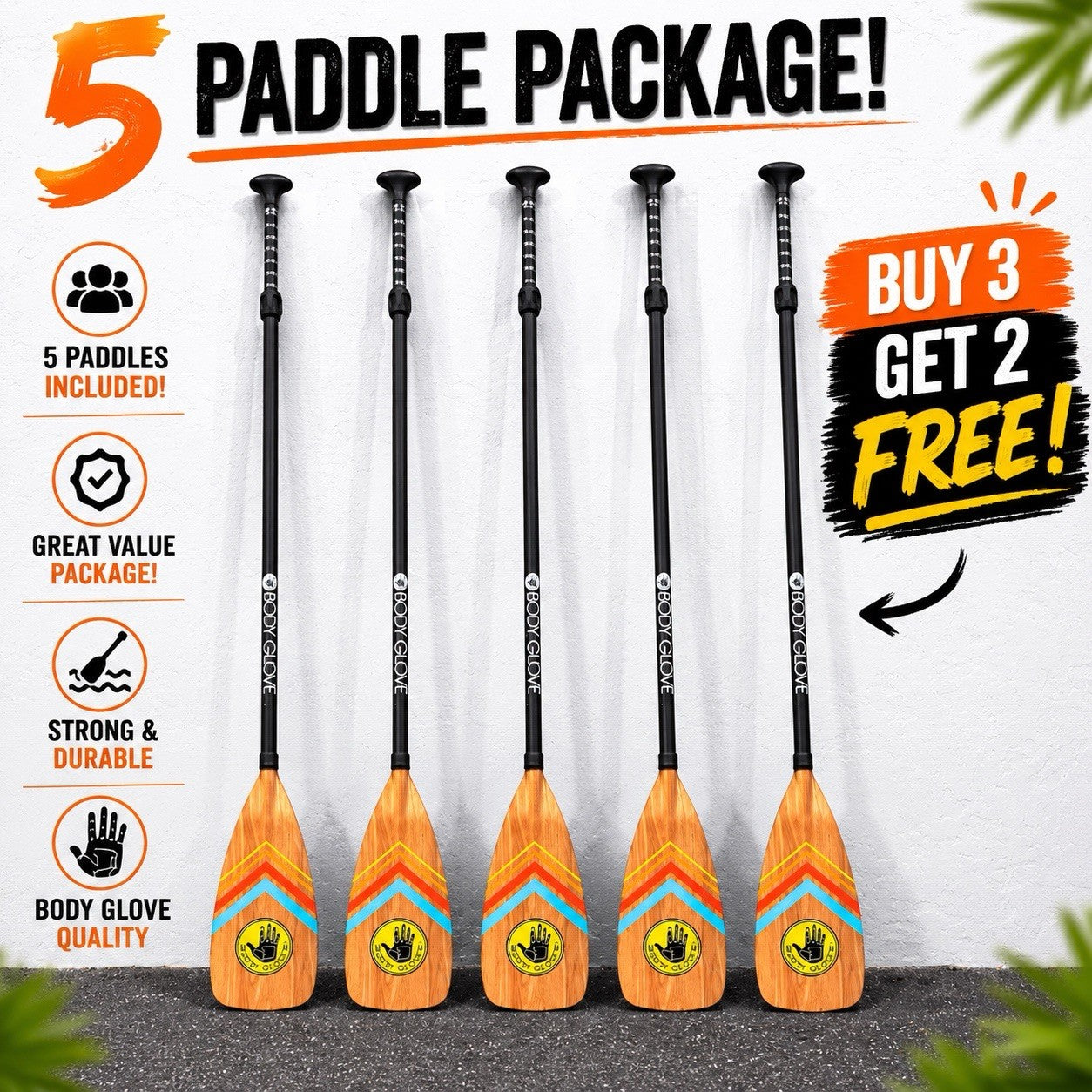 5 SUP Paddleboard Paddles Adjustable Floating by Body Glove