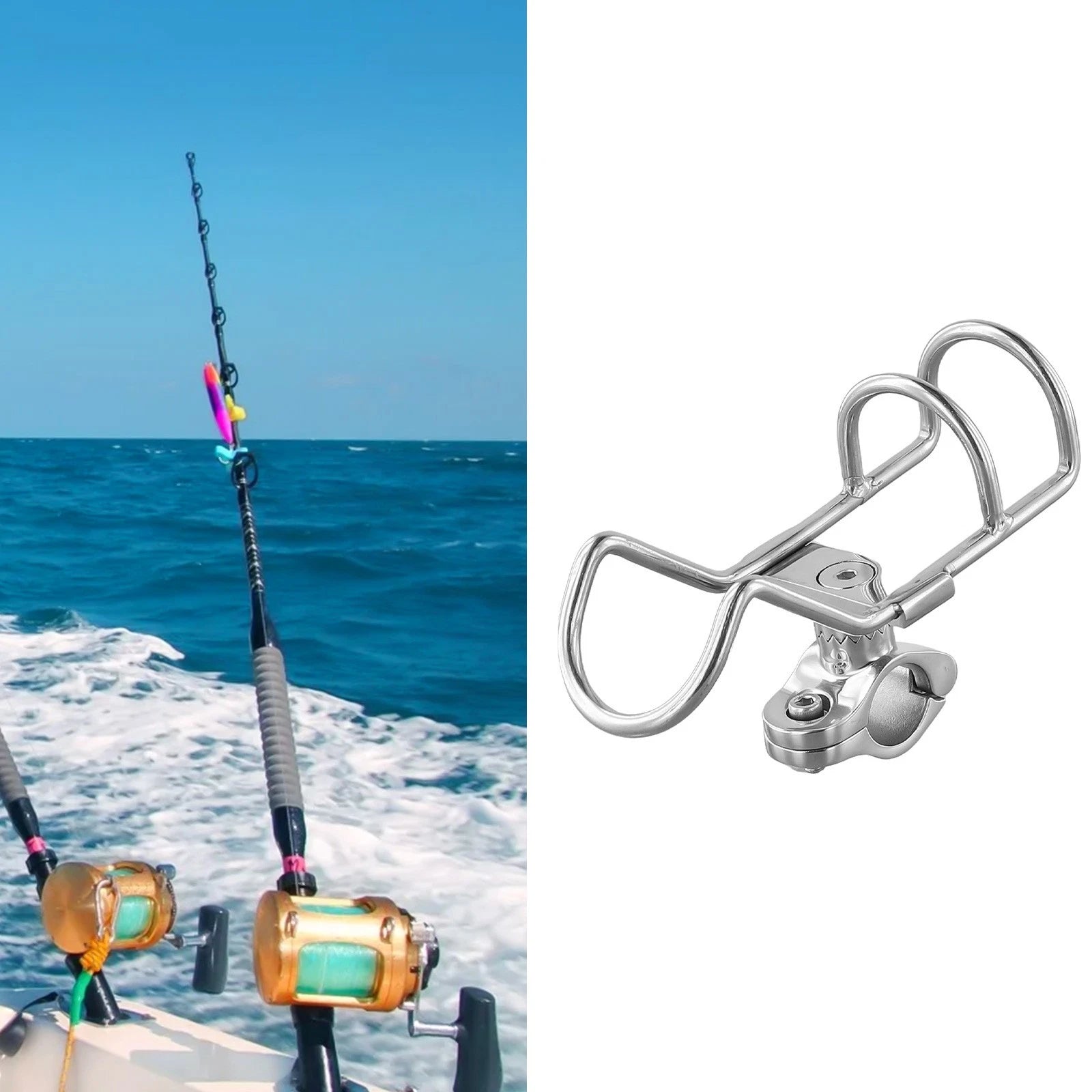 Clamp On Fishing Rod Holder Marine Grade 316 Stainless Steel For Boats
