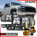 Pair Black Headlight+Bumper w/6500K LED Bulbs for 1999-