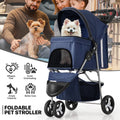 Blue Foldable Dog Stroller with Sunshade