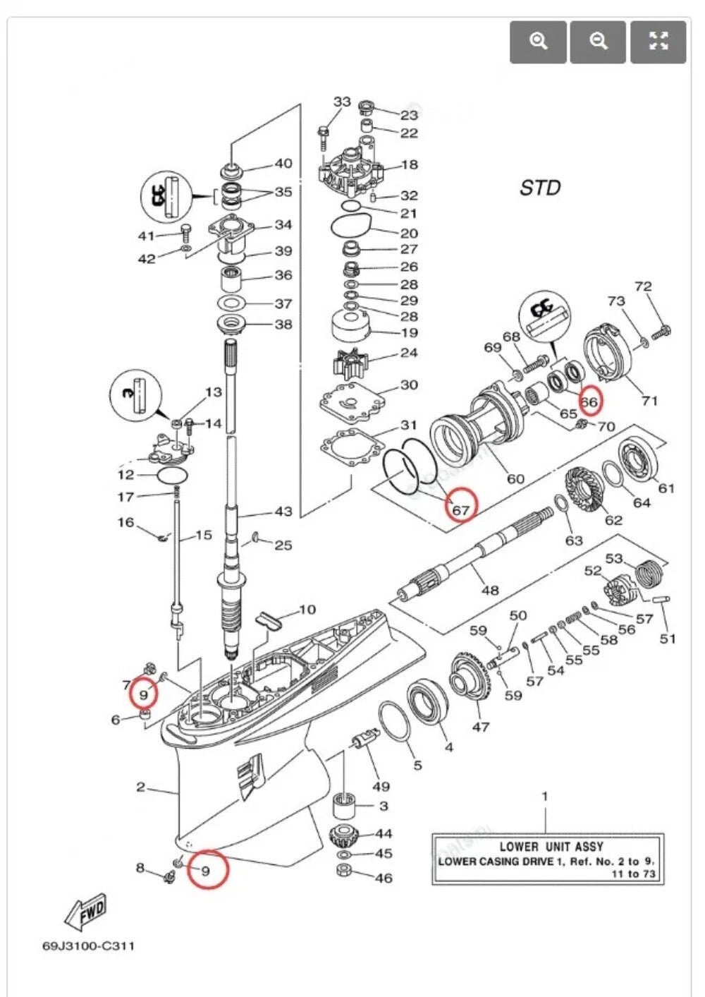 Yamaha Outboard Lower Unit Oil Seal for F200/F225