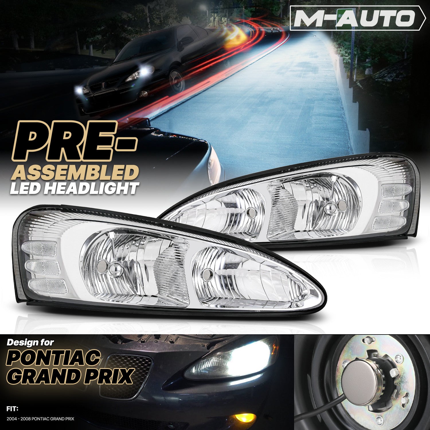 LH+RH Headlight with 6000K LED Bulbs