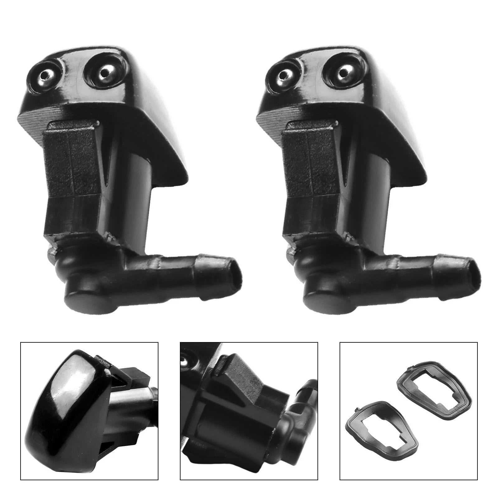 2pcs Washer Nozzle Abs-plastic Black Front Jet Windscreen Wiper