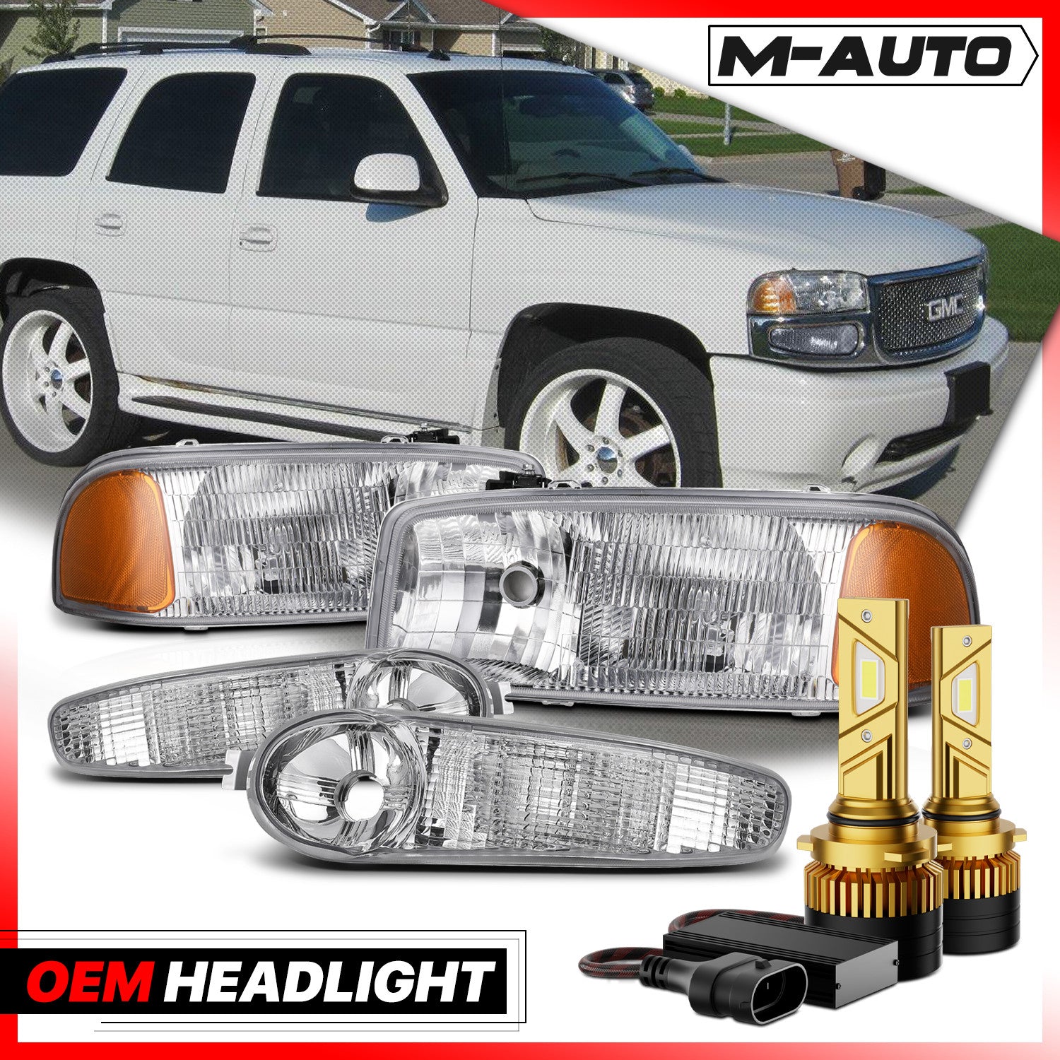 L+R Headlight+6500K LED Bulbs w/Cooling Fan for 01-06 G