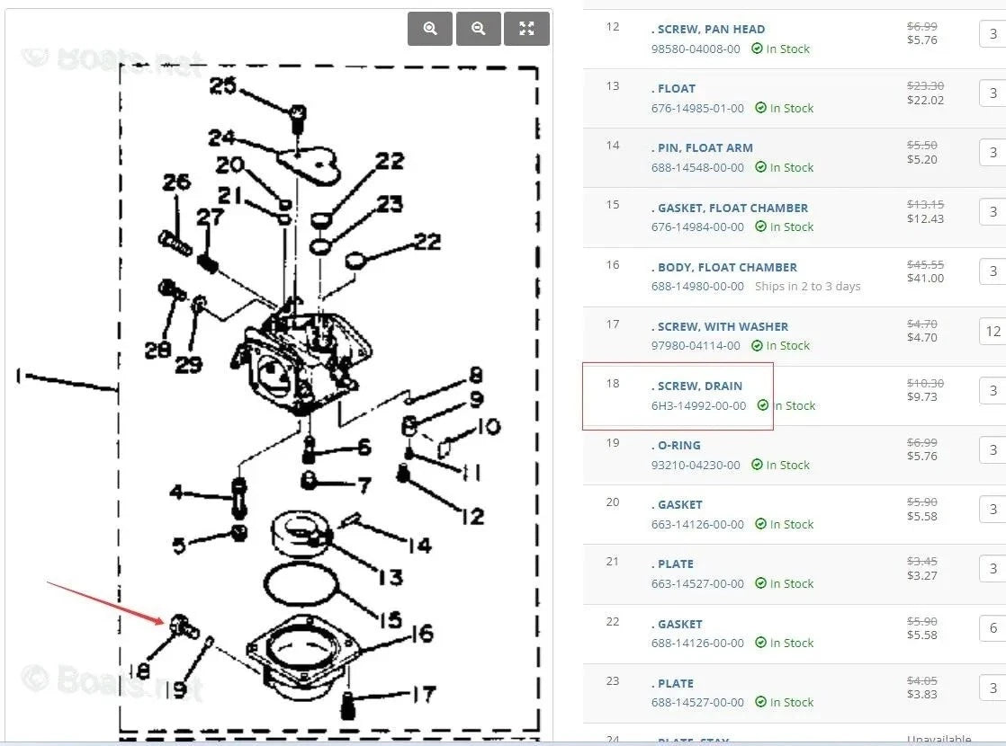 Screw Drain – Yamaha Outboard 40-90HP