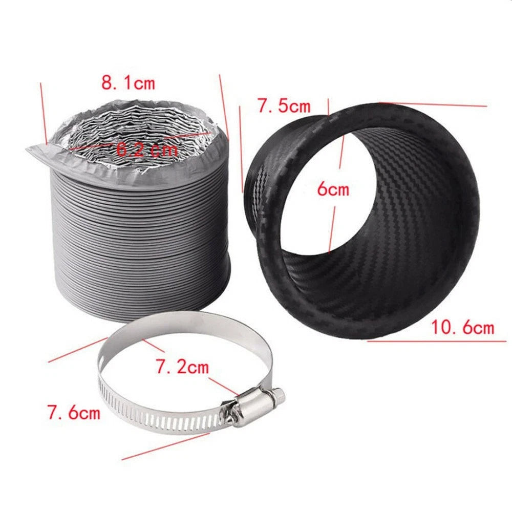 Front Turbo Air Intake Pipe Bumper Carbon Fiber Style Car Funnel Black