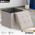Beige Storage Fabric Ottoman Cube