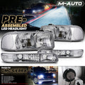 4PCS LH+RHChrome Headlight+Bumper w/6000K LED Bulb for