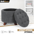 Round Dark Gray Storage Ottoman with Lid