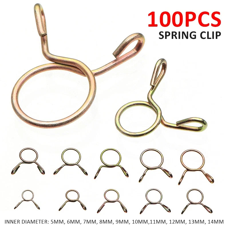 100pcs Double Wire Spring Hose Clamps Fuel Line Hose Tube Clips
