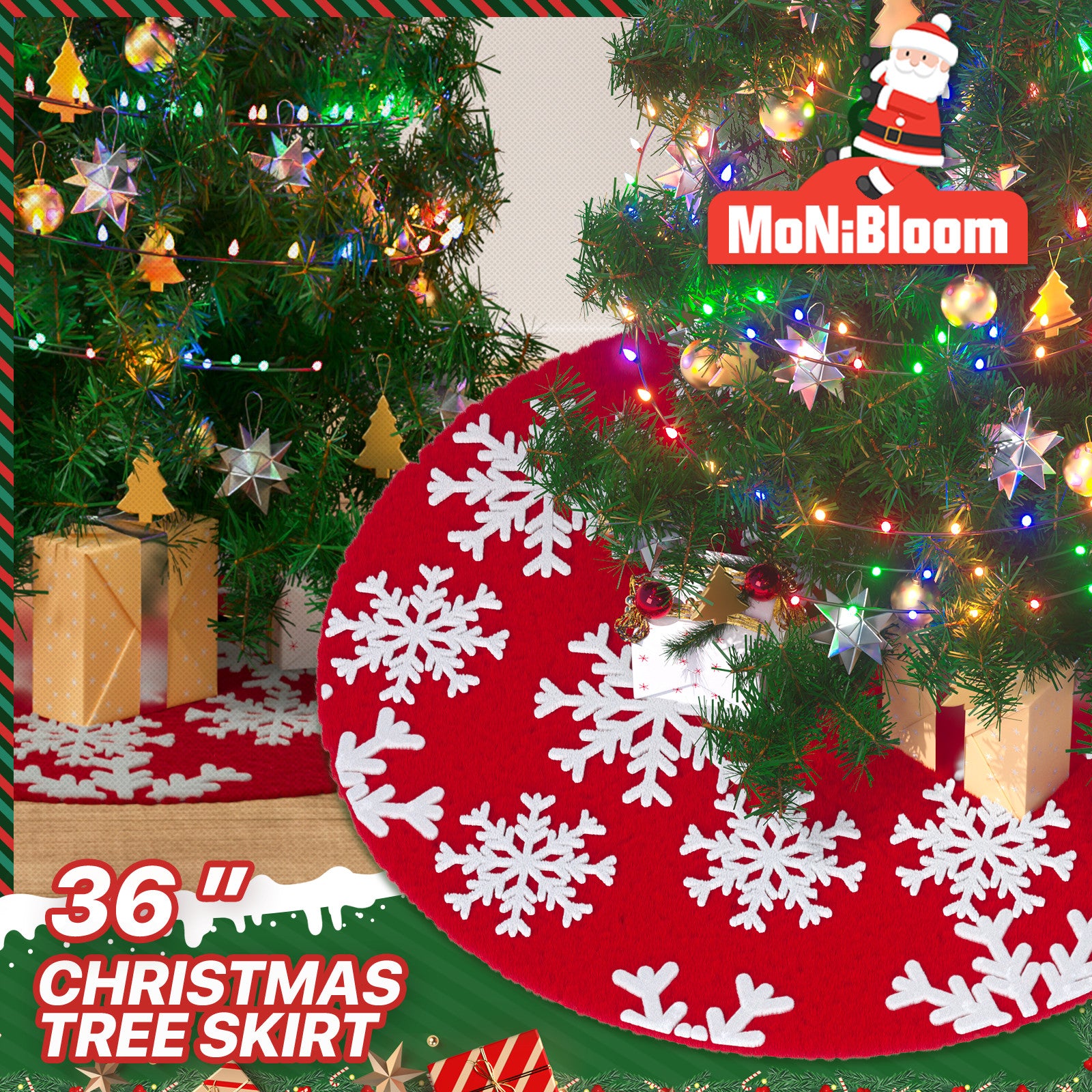 36 Inch Christmas Tree Skirt Buffalo Plaid Pattern Roun