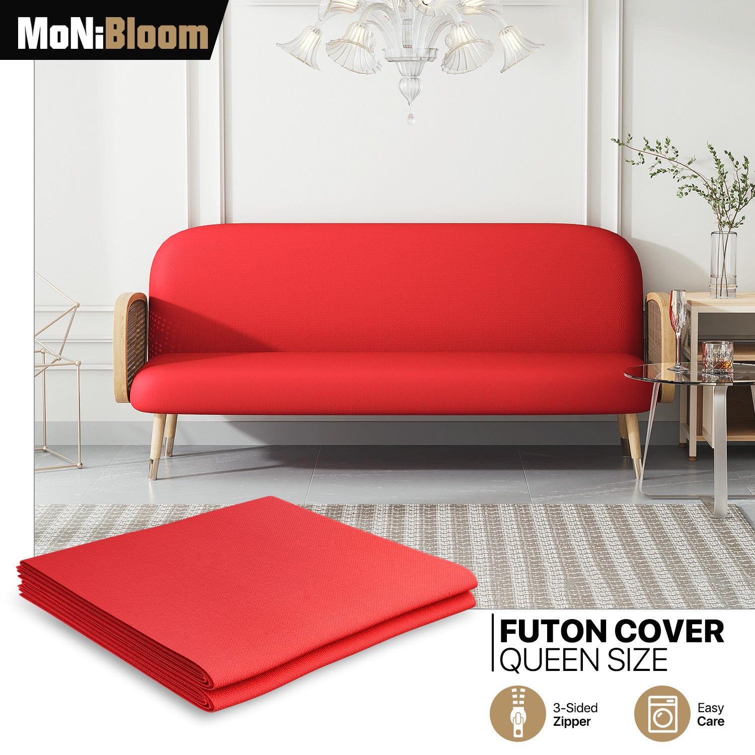 Red Queen Size Slipcover Armless Stretch Futon Cover Wa