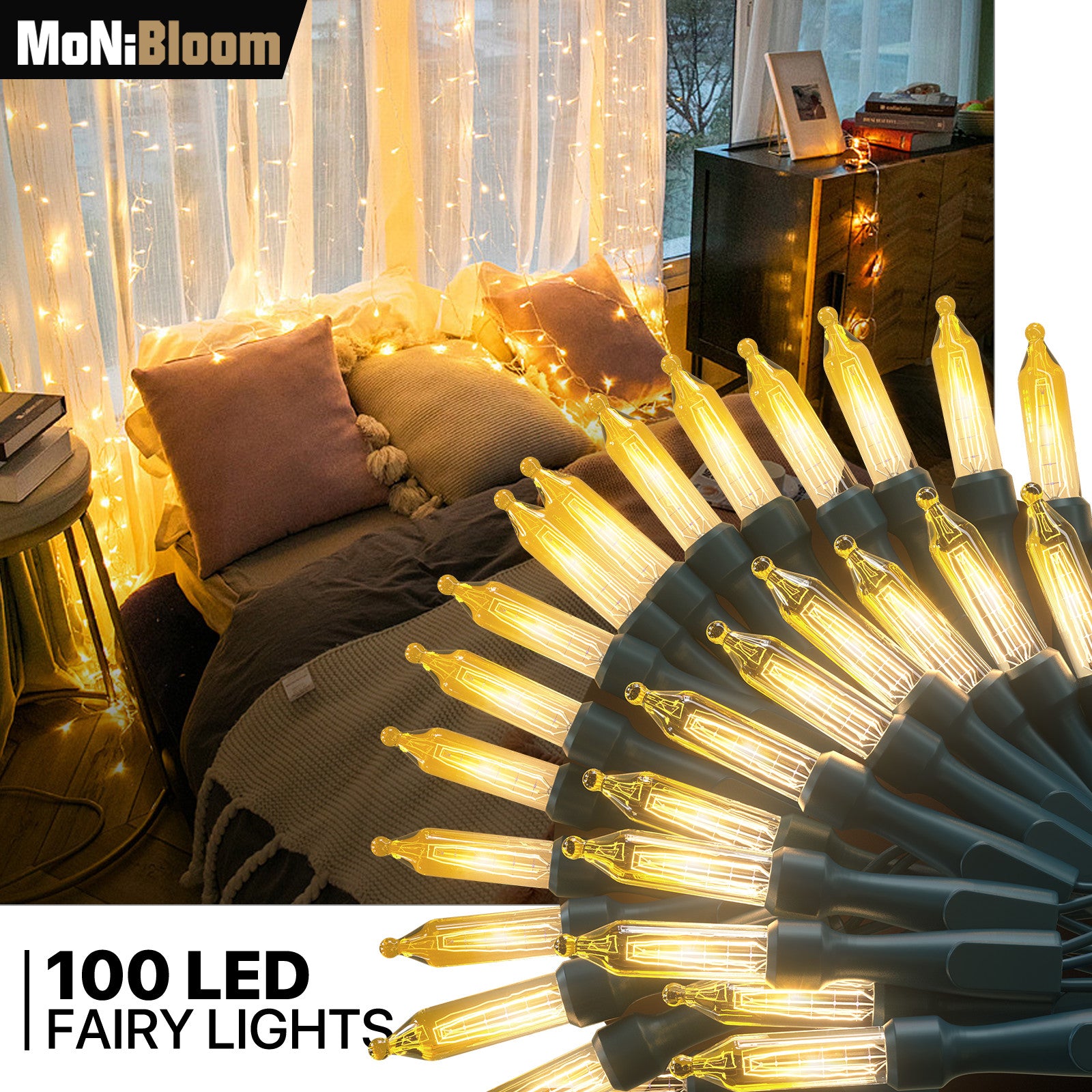 100 LED Plug In String Light Weatherproof 8 Mode Christ